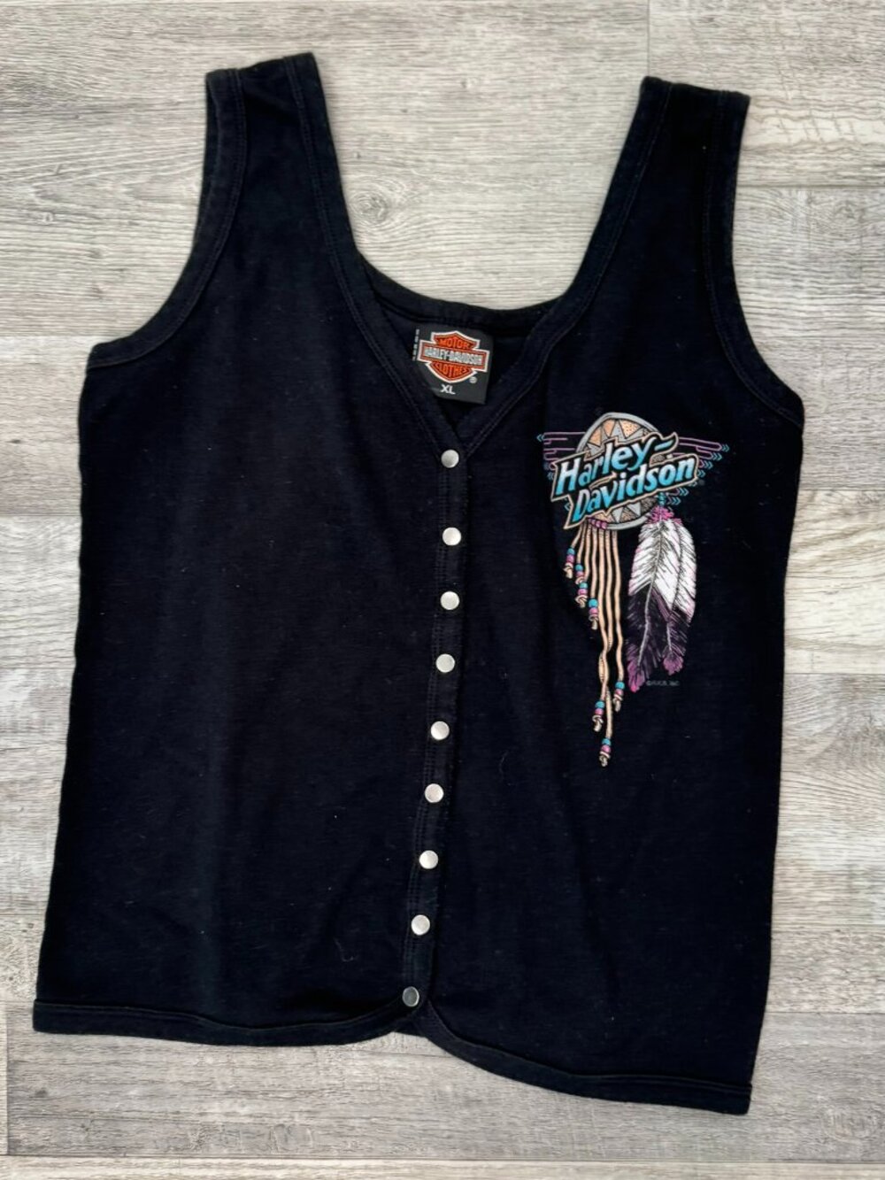 Harley Davidson Black Snap Front Graphic Tank Women's XL S30
